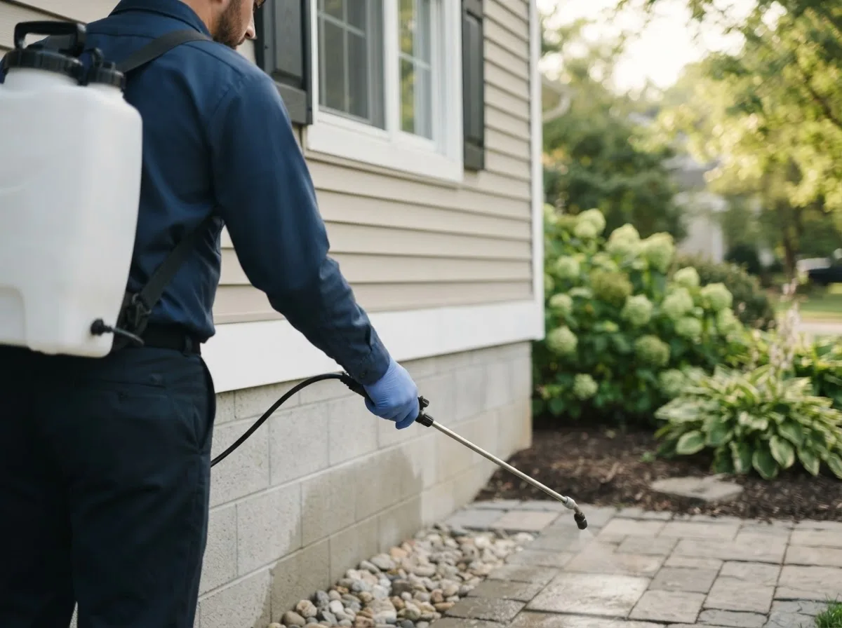 Pest control technician inspecting a home in Adolphus, KY
